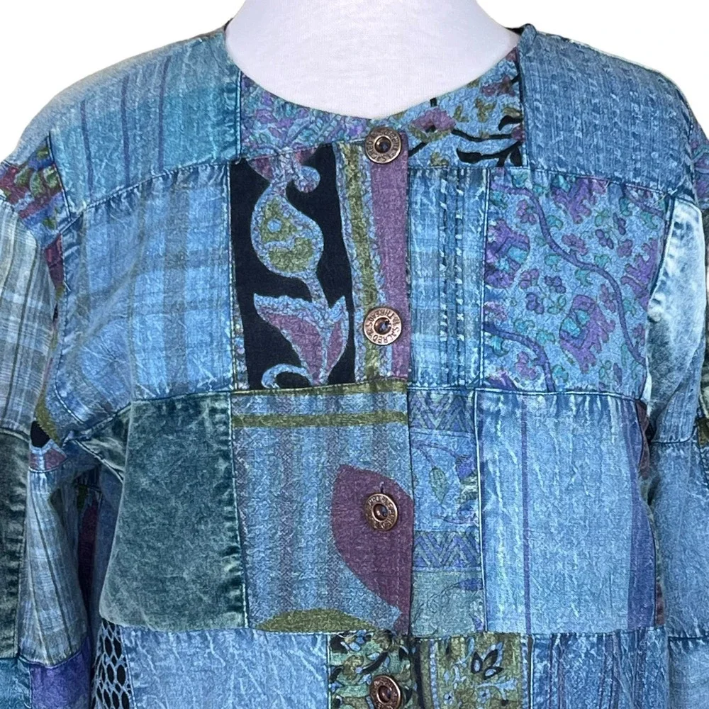 Sacred Threads Women’s Boho Art-to-Wear Patchwork Cotton Jacket Size Small
